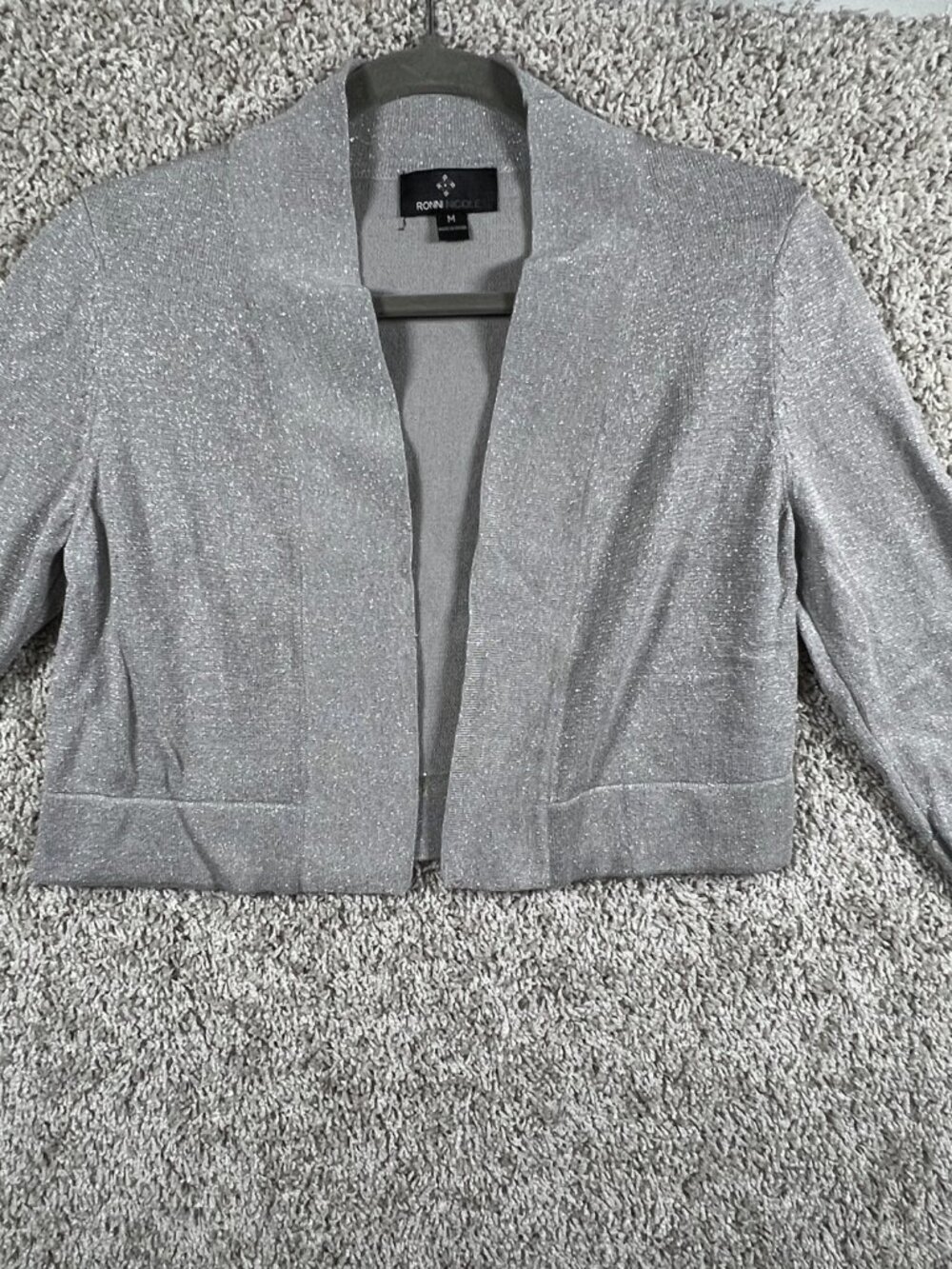 Ronni Nicole silver glitter shrug